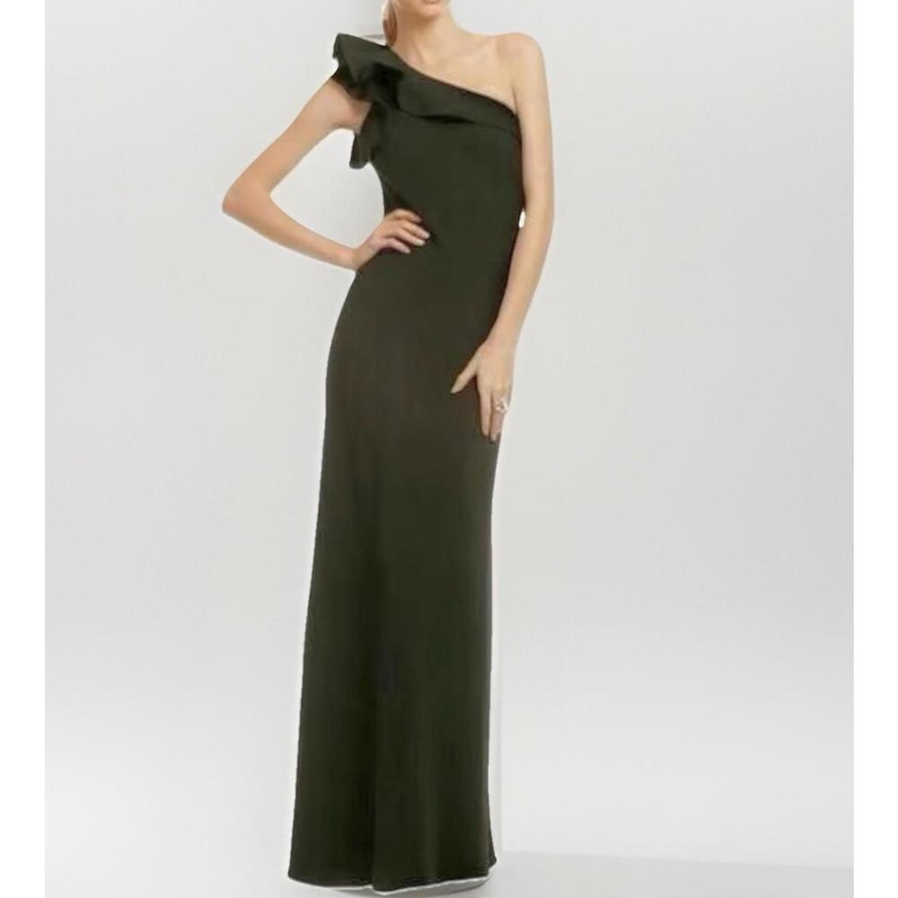 Carmen Marc Valvo Black One Shoulder Ruffle Dress Lifetime Love Gown 4 Or Small